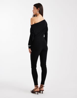 Miss Selfridge Slouchy Asymmetric Jumpsuit In Black