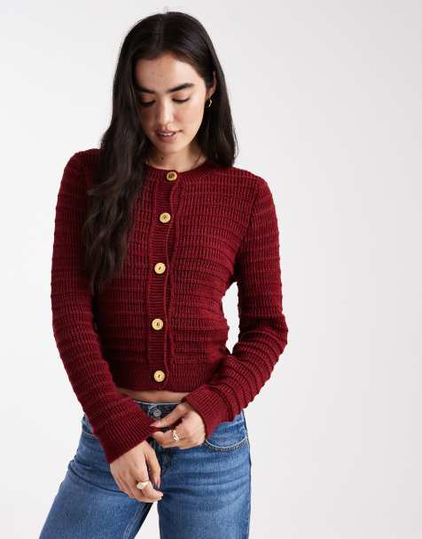 Miss Selfridge slouchy cardigan in burgundy - view 1