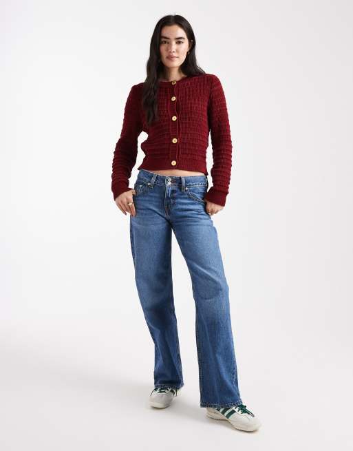 Miss Selfridge slouchy cardigan in burgundy, 2 of 4