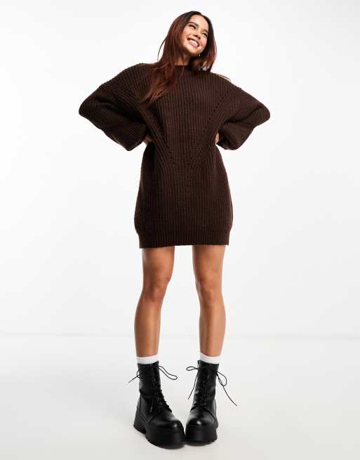 Miss Selfridge Slouchy Chunky Knit Mini Dress In Chocolate Asos