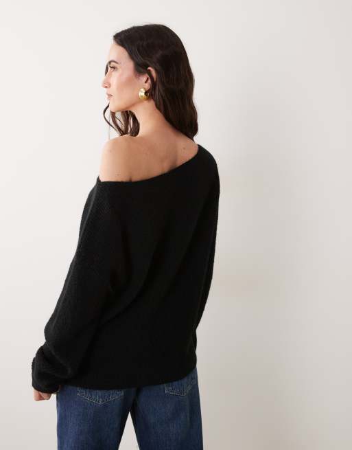 Miss Selfridge slouchy jumper med båtringning i svart, 4 av 4