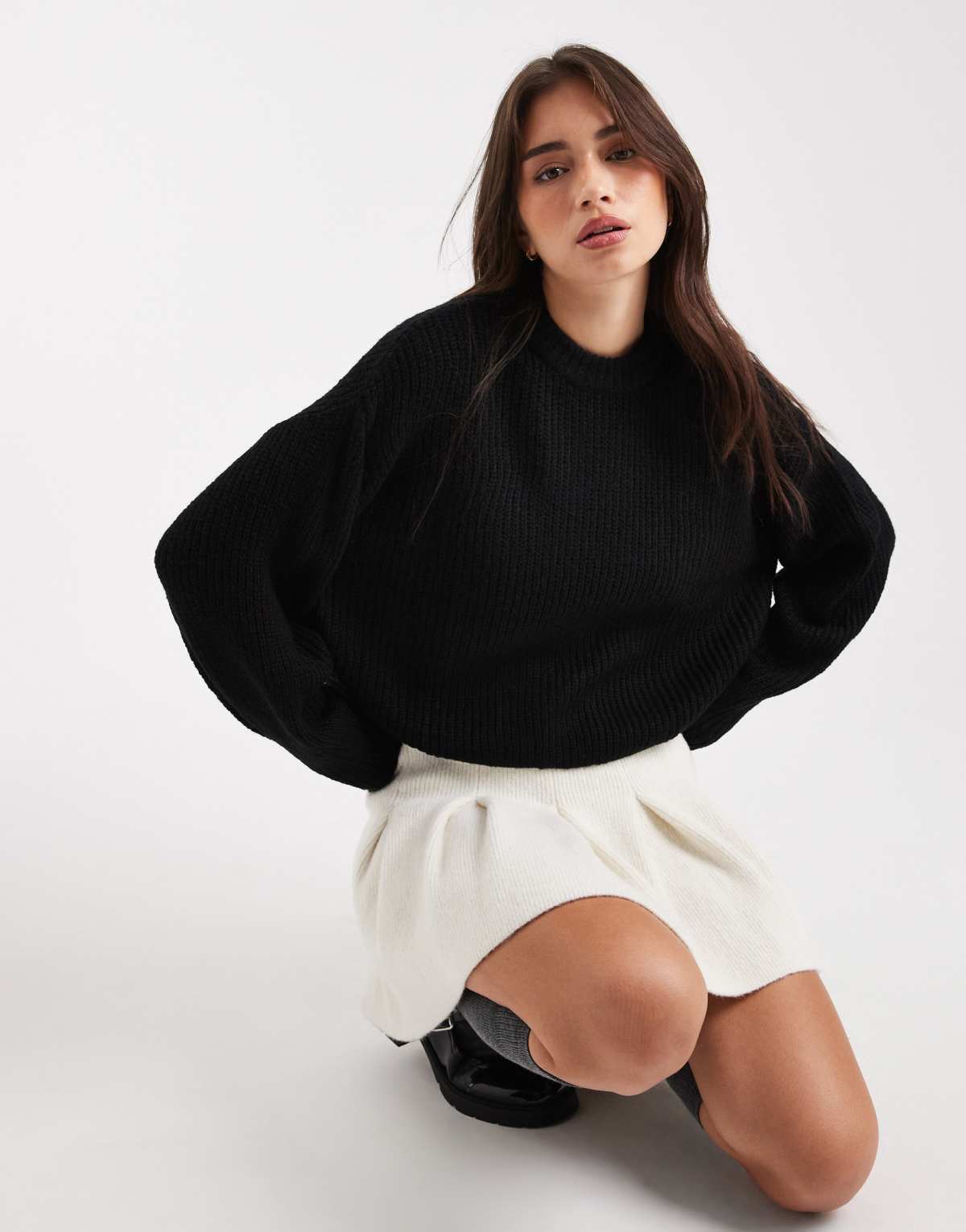 Miss Selfridge slouchy knit jumper in black