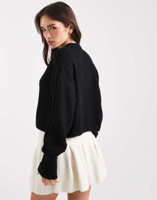 Miss Selfridge slouchy knit sweater in black