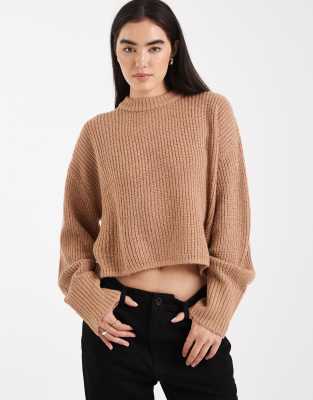 Miss Selfridge Miss Selfridge slouchy knit jumper in camel-Grey