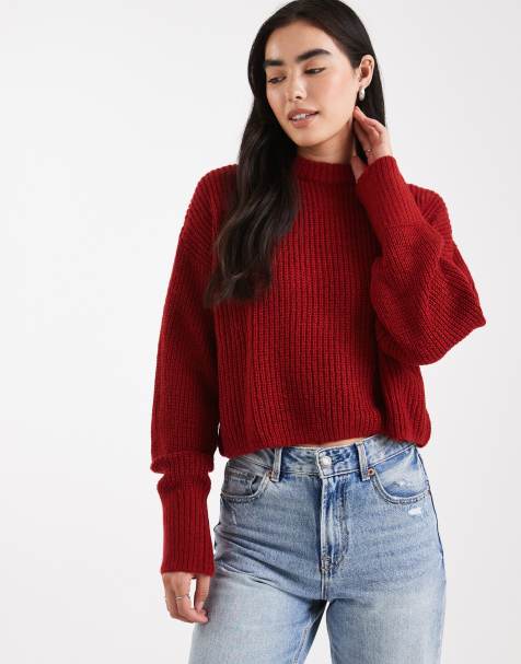 Miss Selfridge slouchy knit jumper in red