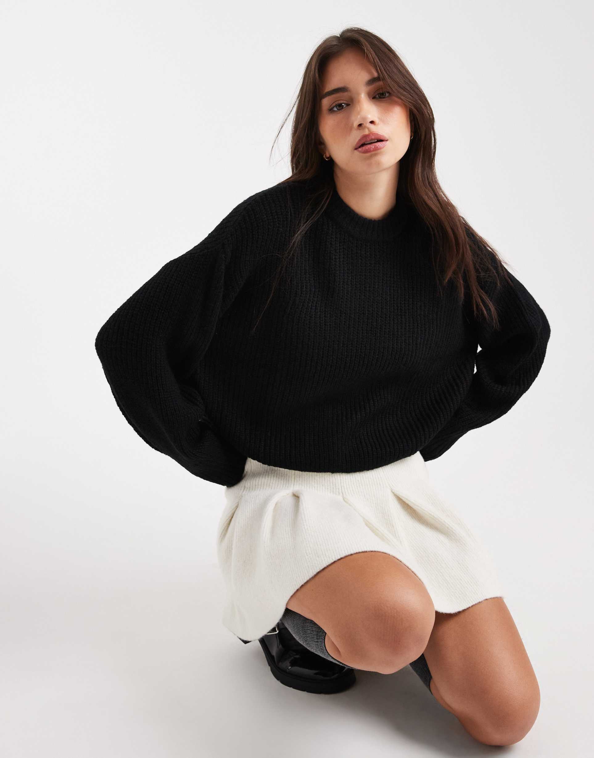 miss selfridge slouchy knit sweater in black