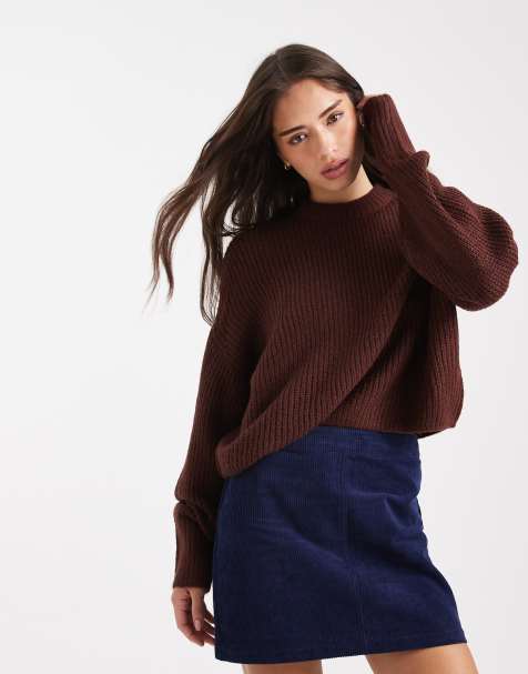 Miss Selfridge slouchy knit sweater in chocolate - view 1