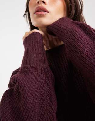 Miss Selfridge Slouchy Knit Sweater In Burgundy