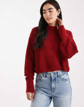 JJXX oversized space dye knit sweater in burgundy mix 