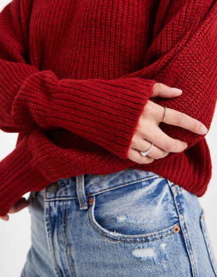 Miss Selfridge Slouchy Knit Sweater In Red
