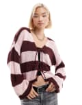[Miss Selfridge] Miss Selfridge slouchy knitted tie front cardigan in stripe-Multi XS Stripe