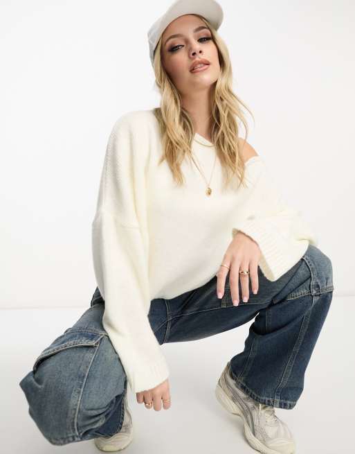 Miss Selfridge Slouchy Off The Shoulder Jumper In Cream Asos