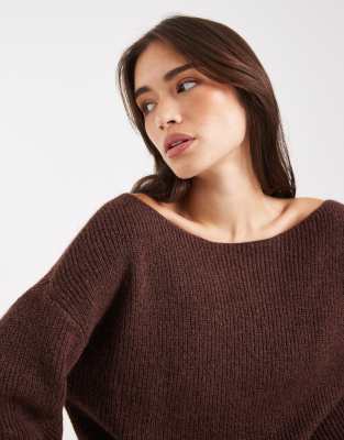 Miss Selfridge Slouchy Off The Shoulder Sweater In Brown