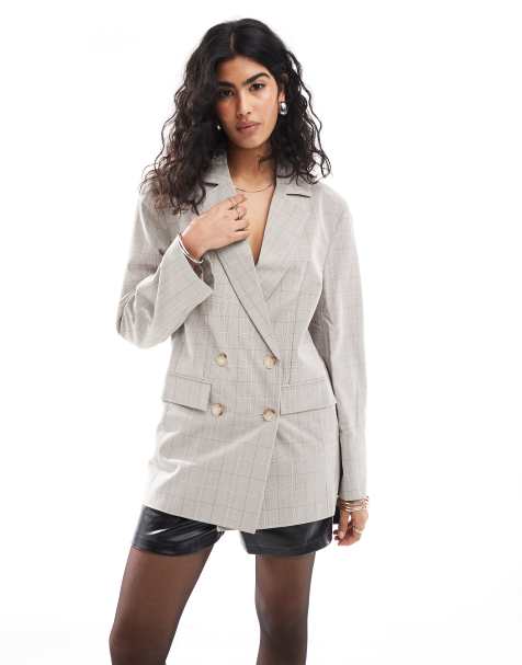 Miss Selfridge slouchy oversized double breasted blazer co ord in check - view 1
