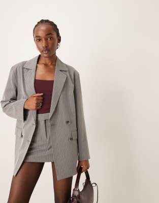 slouchy oversized double breasted blazer in gray pinstripe - part of a set