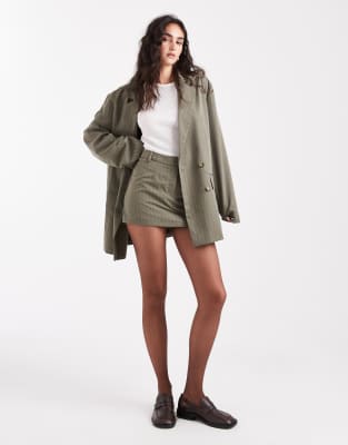Miss Selfridge Slouchy Oversized Double Breasted Blazer In Green