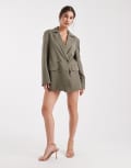 [Miss Selfridge] Miss Selfridge slouchy oversized double breasted blazer in khaki pinstripe (part of a set)-Multi 16 KHAKI PINSTRIPE