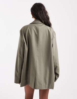 Miss Selfridge Slouchy Oversized Double Breasted Blazer In Green
