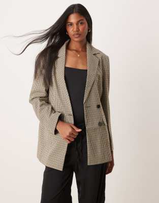 Miss Selfridge slouchy oversized double breasted blazer in multi color check - view 1