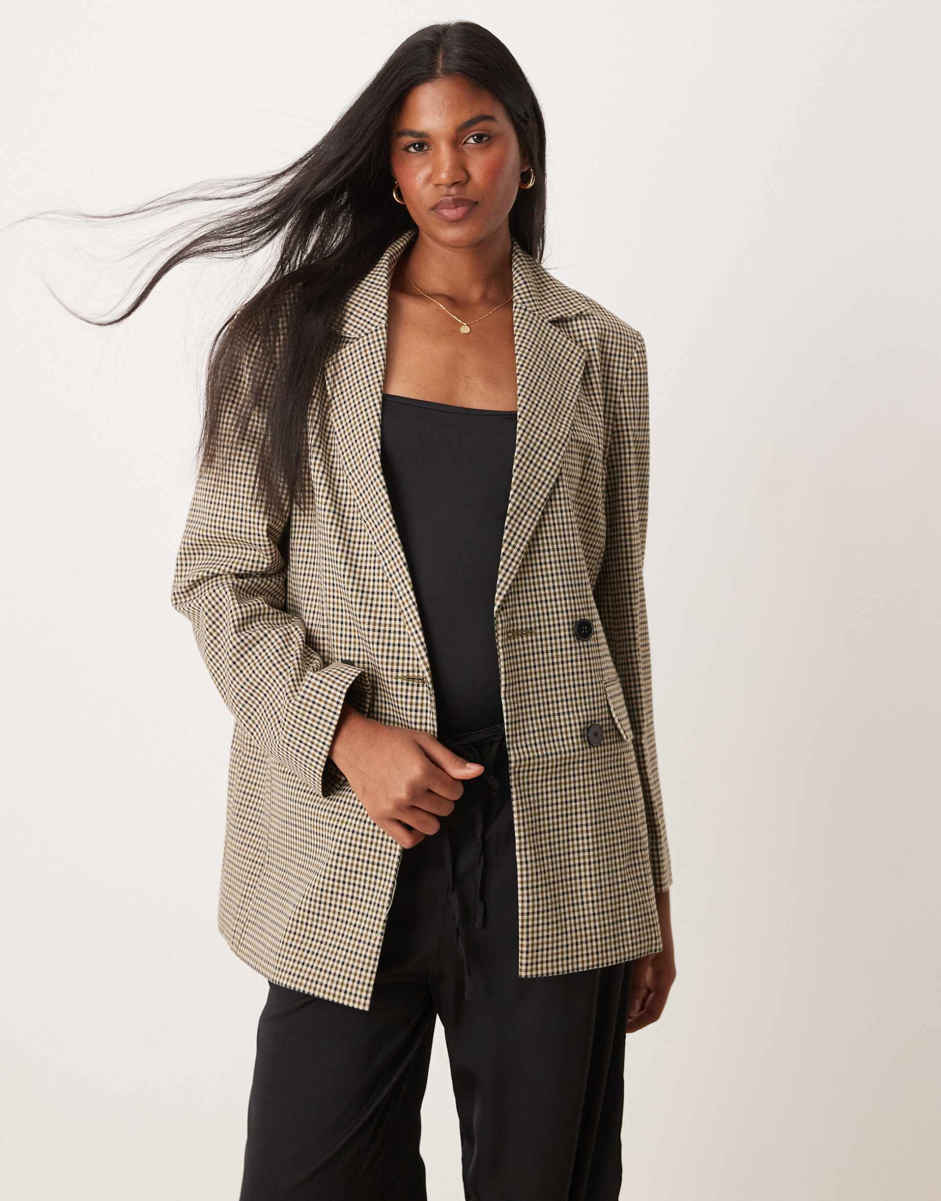 miss selfridge slouchy oversized double breasted blazer in multi color check