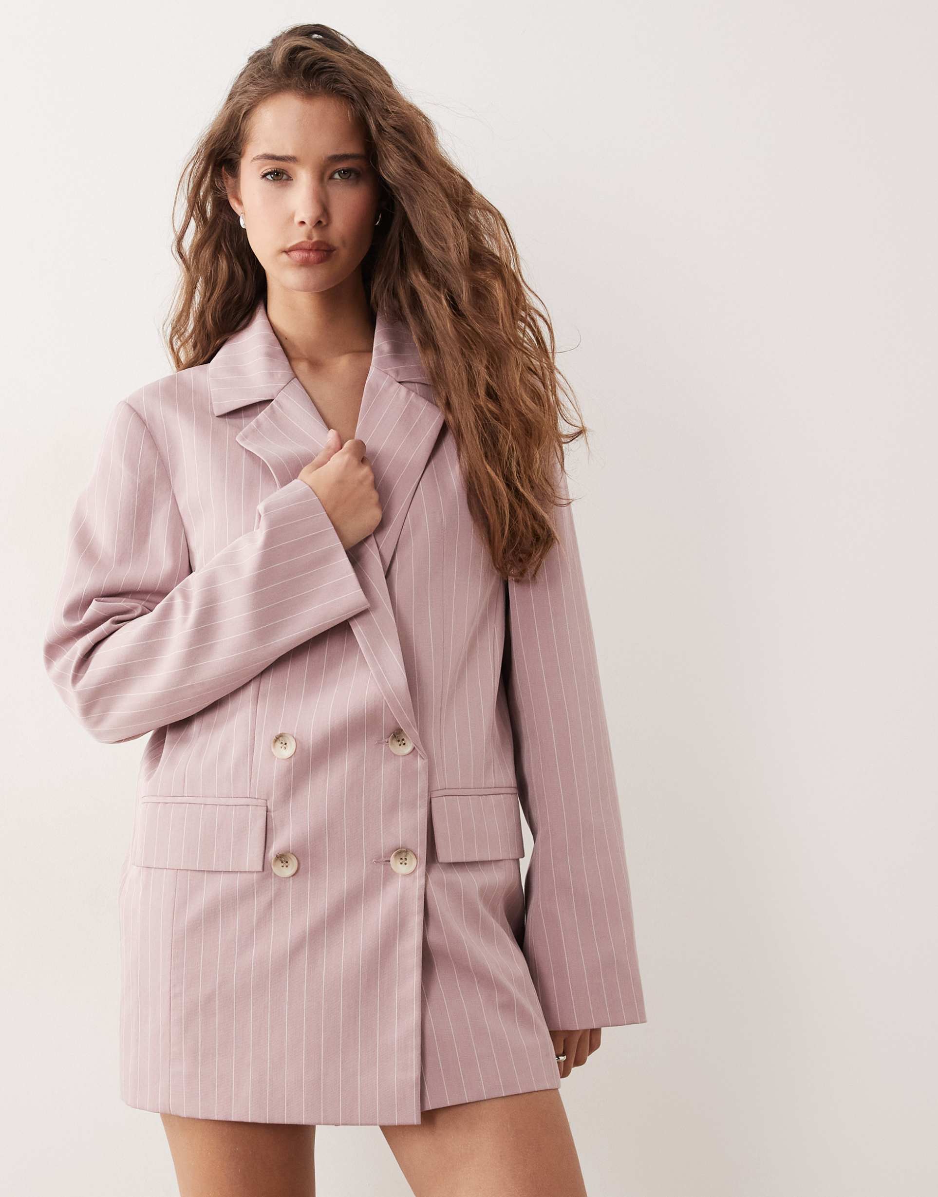 miss selfridge slouchy oversized double breasted blazer in rose pinstripes - part of a set