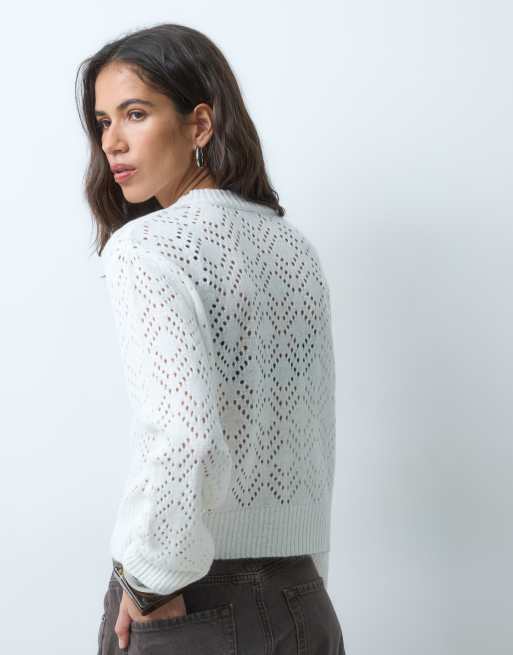 Miss Selfridge slouchy pointelle cardigan in cream co-ord, 5 of 5