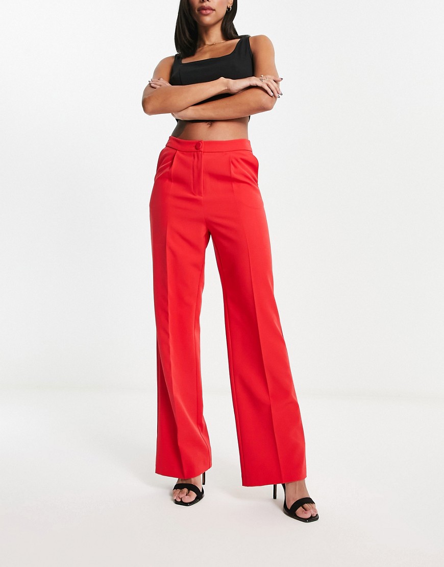 Miss Selfridge slouchy straight leg dad trouser in red - RED