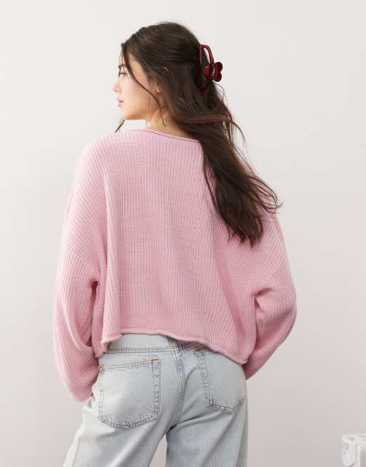 Miss Selfridge slouchy jumper in pastel pink