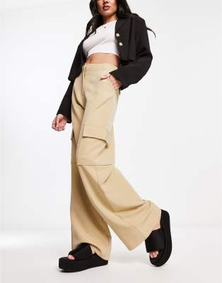 Miss Selfridge Slouchy Wide Leg Cargo Pants In Neutral