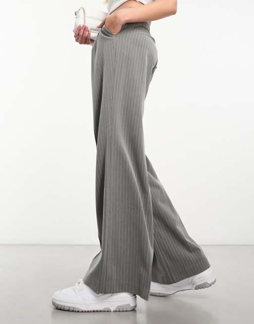 Miss Selfridge slouchy wide leg pinstripe pants with extended tab