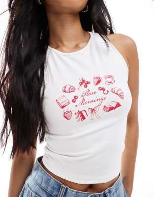 Miss Selfridge Slow Mornings Graphic Tank Top In White