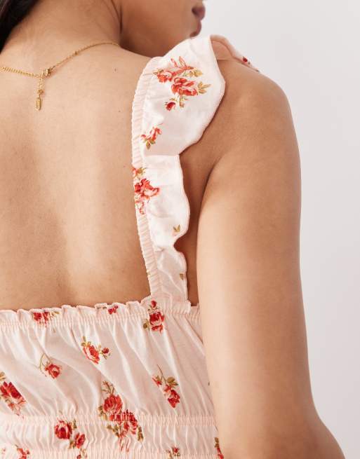 Miss Selfridge – Småblommig, smockad topp med volangärm, 3 av 4
