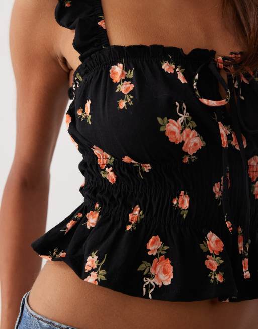 Miss Selfridge – Småblommig, smockad topp med volangärm, 3 av 4