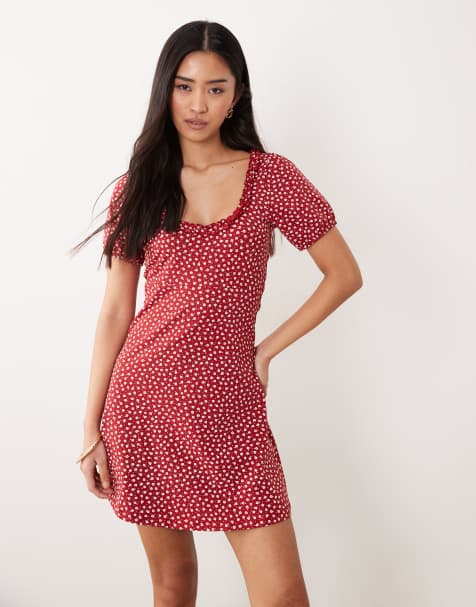 Miss Selfridge – Småmönstrad milkmaid-klänning med volang - view 1