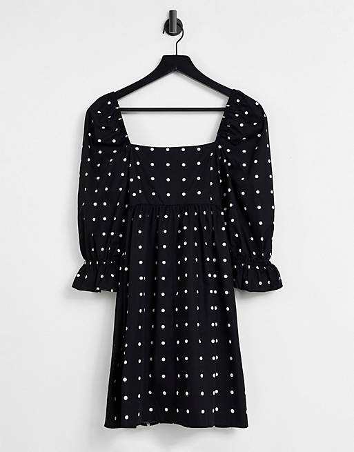 Miss Selfridge smock dress in black polka dot