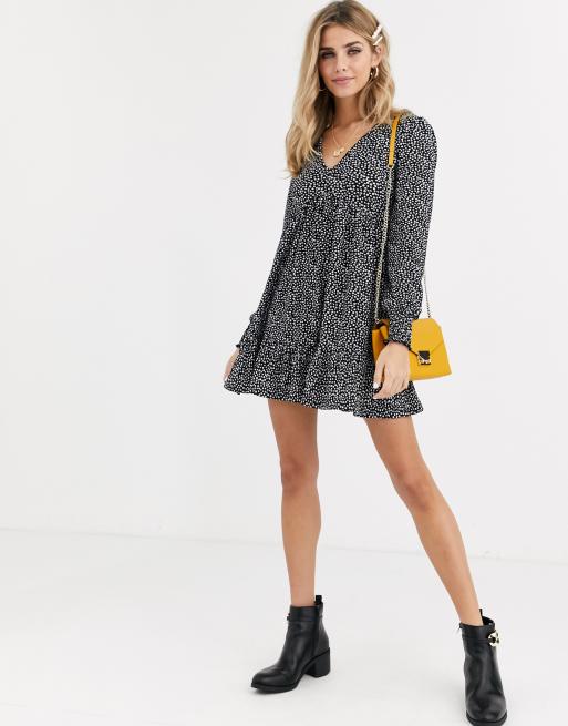 miss selfridge jacquard puff sleeve smock dress in gold