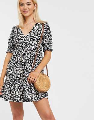 black ditsy print dress