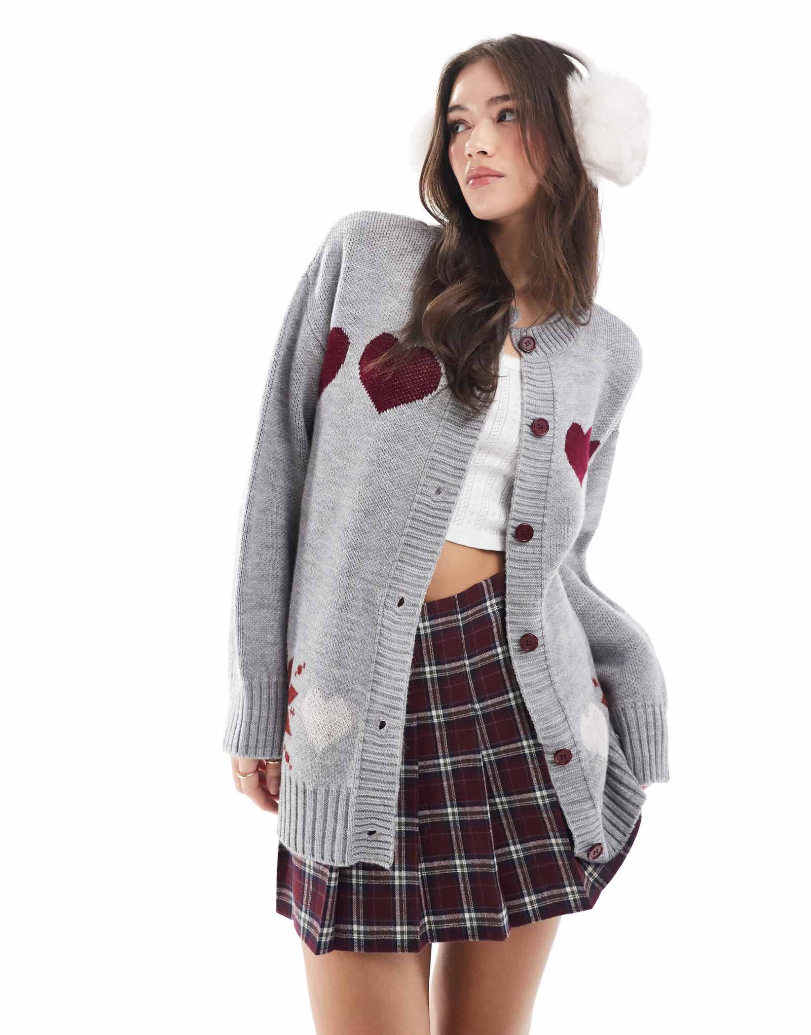 Кардиган Miss Selfridge со снежинками и сердечками серого цвета - часть комплекта
