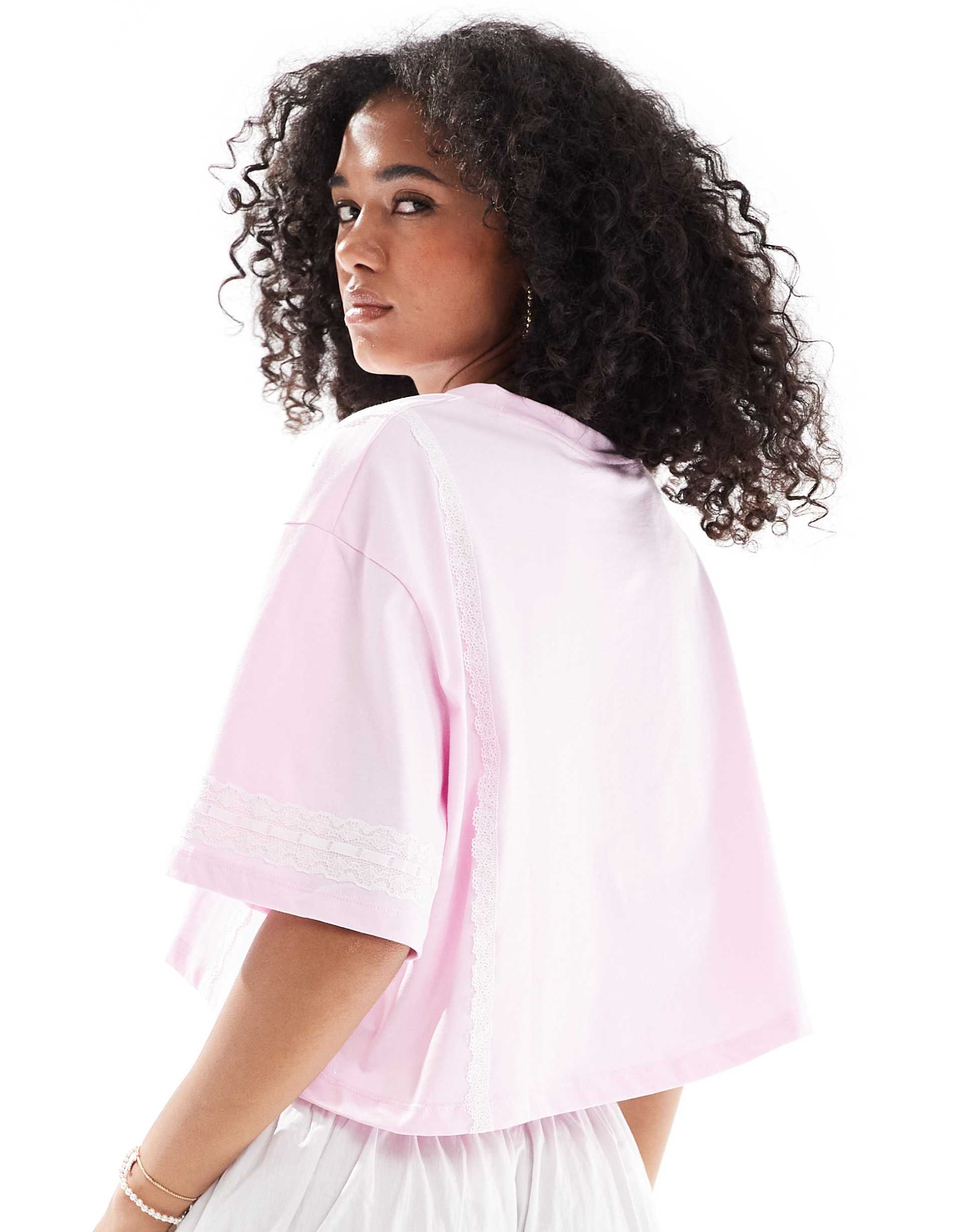miss selfridge soccer t-shirt with lace trim detail