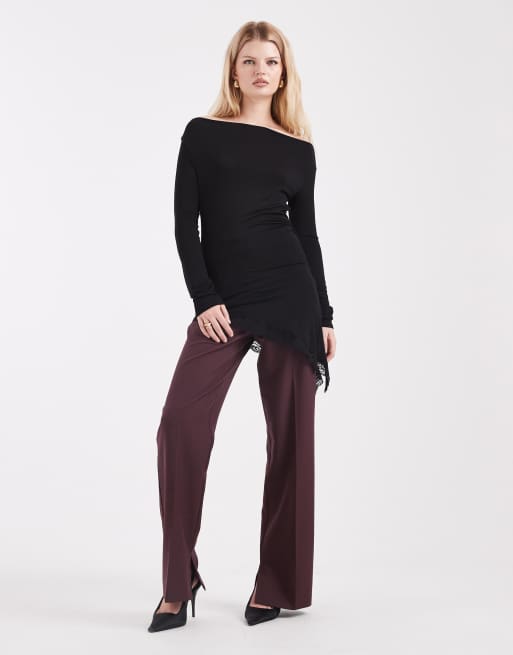 Miss Selfridge - Soepelvallende asymmetrische top met kanten rand, 2 van 4