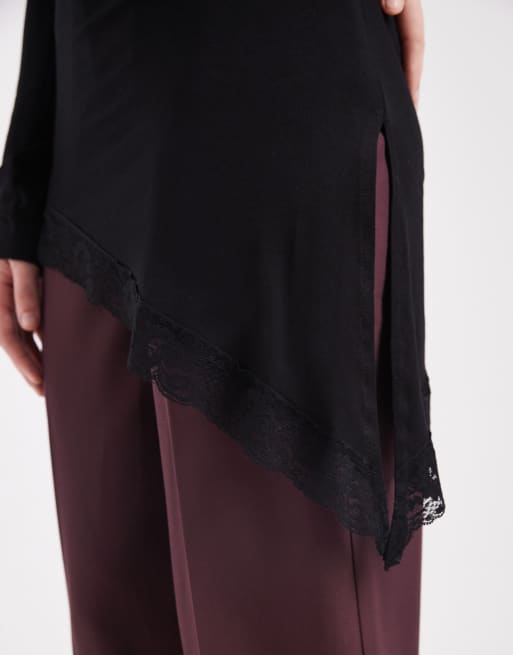 Miss Selfridge - Soepelvallende asymmetrische top met kanten rand, 3 van 4