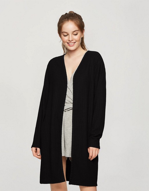 Miss Selfridge soft cosy robe in black