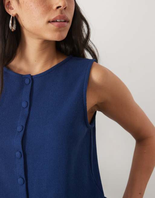Miss Selfridge soft rib button through tank with peplum hem co-ord, 3 of 4