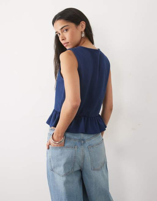 Miss Selfridge soft rib button through tank with peplum hem (part of a set), 4 of 4