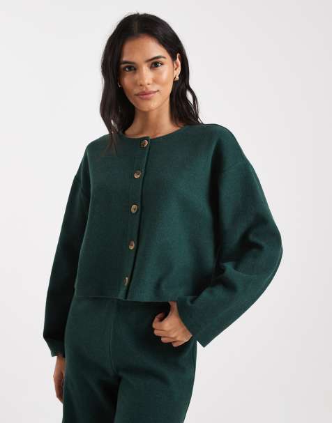 Miss Selfridge soft rib cardigan in forest green