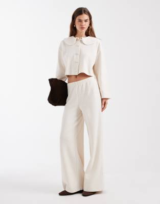 Miss Selfridge soft rib knit wide leg pants in cream - part of a set