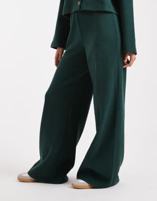 Miss Selfridge Soft Rib Knit Wide Leg Pants In Green