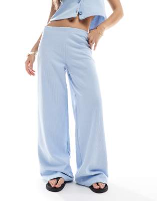 Miss Selfridge Soft Rib Knit Wide Leg Pants Set In Blue