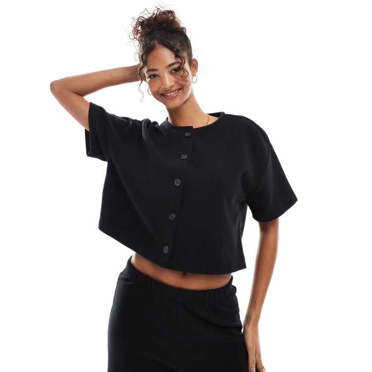 Miss Selfridge soft rib short sleeve cardigan in black - part of a