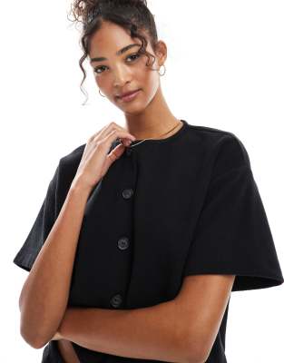 Shop Miss Selfridge Soft Rib Short Sleeve Cardigan In Black